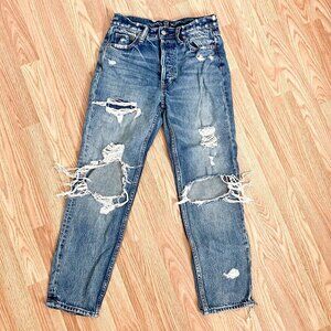 Gap destroyed distressed high rise cheeky straight jean with holes size 0